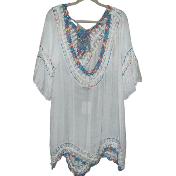 NWT FavLux Open Back Swim Coverup Rainbow Crochet Accents - Picture 4 of 9